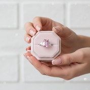 Pink Sapphire Emerald Cut Three Stone Engagement Ring-Black Diamonds New York