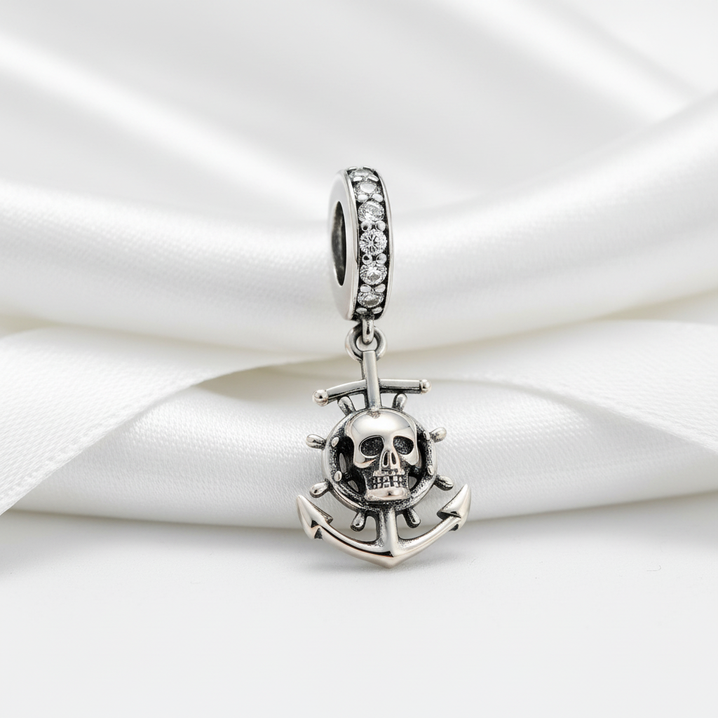 Pirate Skull & Anchor Charm-Black Diamonds New York