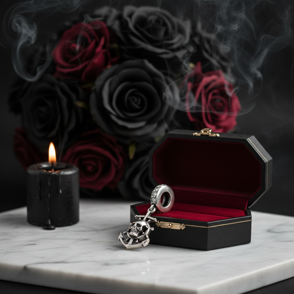 Pirate Skull & Anchor Charm-Black Diamonds New York