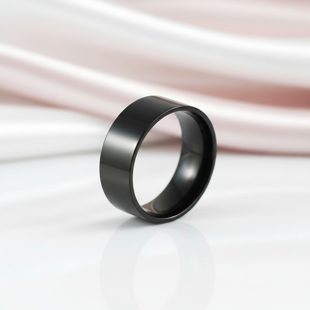 Plain Black Solid Stainless Steel Men's Ring-Black Diamonds New York