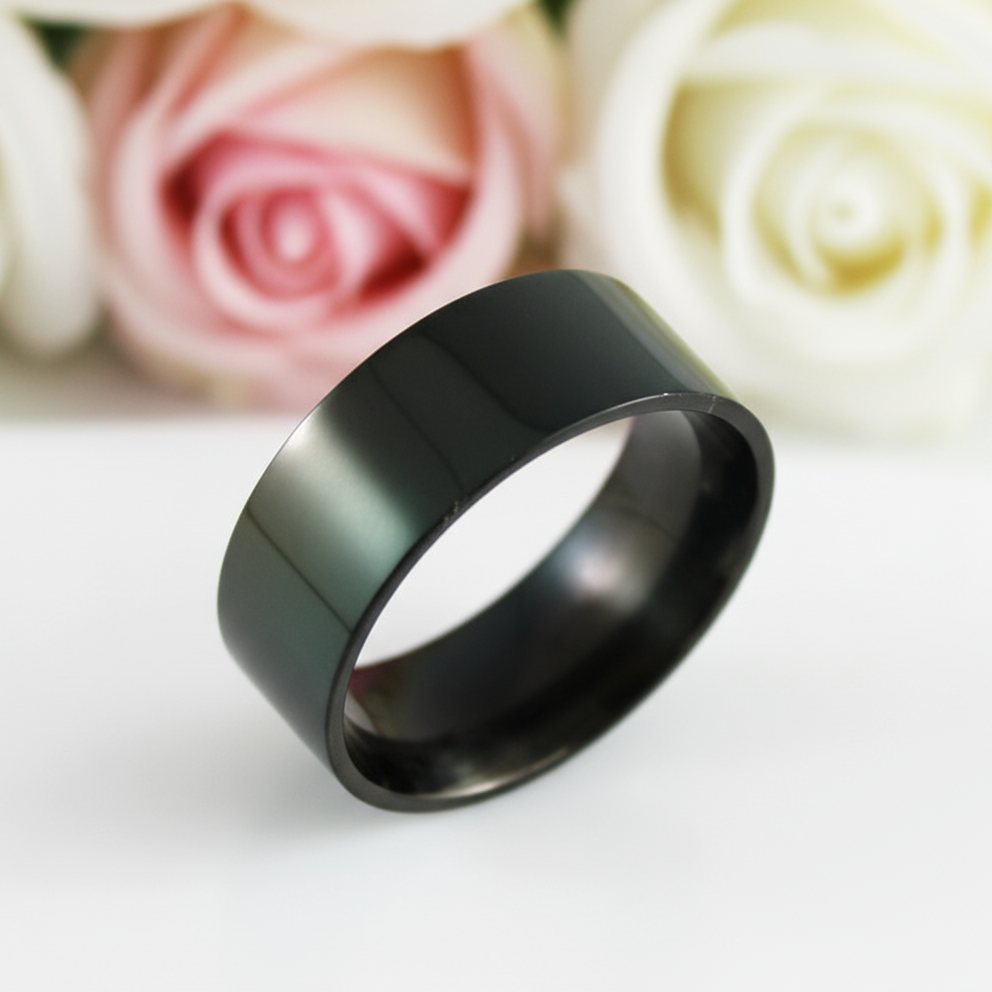 Plain Black Solid Stainless Steel Men's Ring-Black Diamonds New York