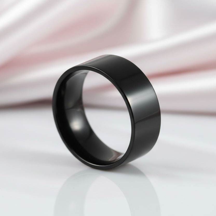 Plain Black Solid Stainless Steel Men's Ring-Black Diamonds New York