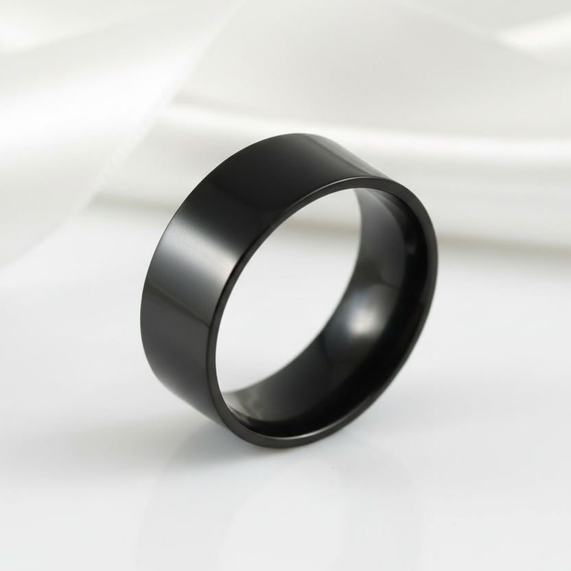 Plain Black Solid Stainless Steel Men's Ring-Black Diamonds New York