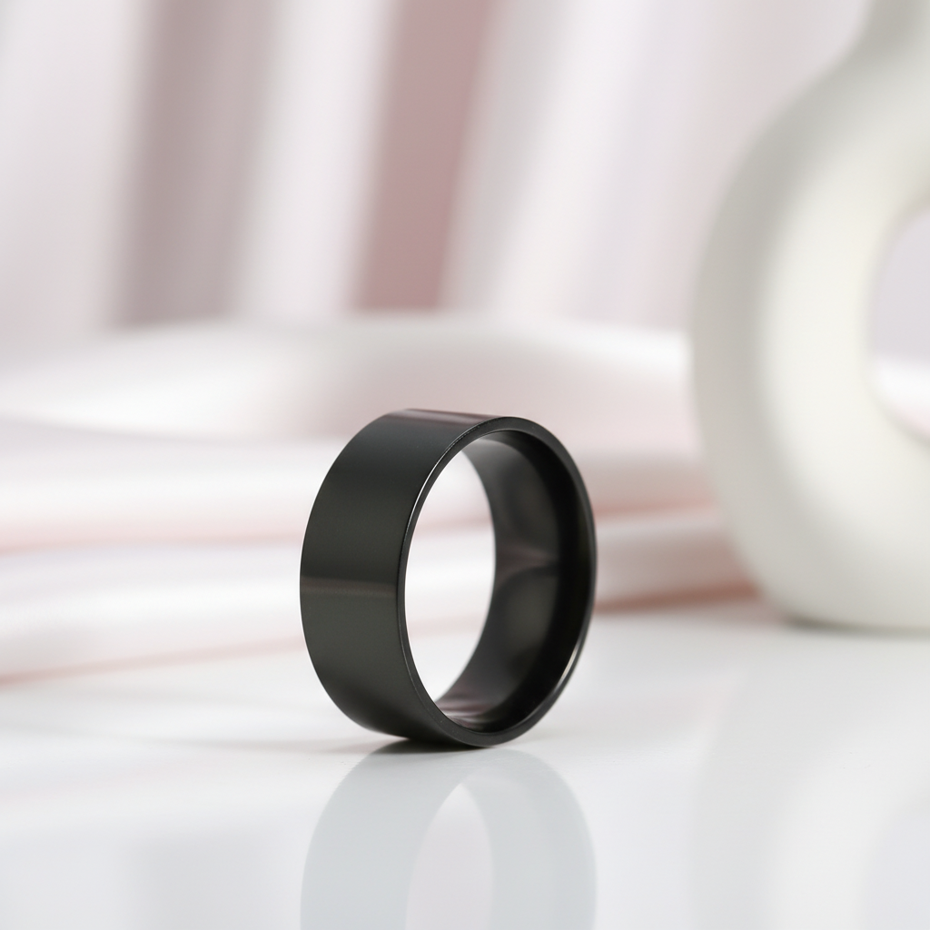Plain Black Solid Stainless Steel Men's Ring-Black Diamonds New York