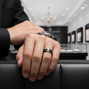 Plain Black Stainless Steel Men's Ring Band-Black Diamonds New York