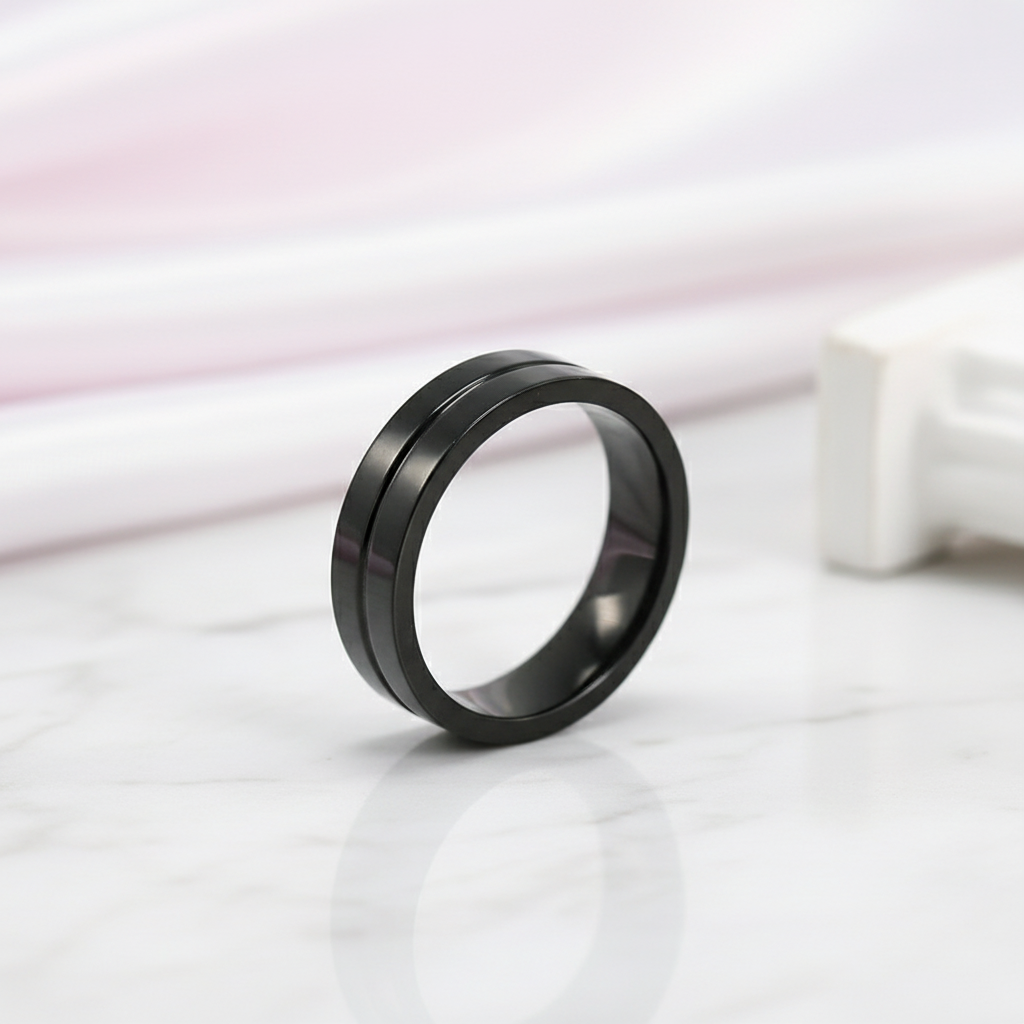 Plain Black Stainless Steel Men's Ring Band-Black Diamonds New York