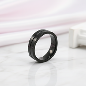 Plain Black Stainless Steel Men's Ring Band-Black Diamonds New York