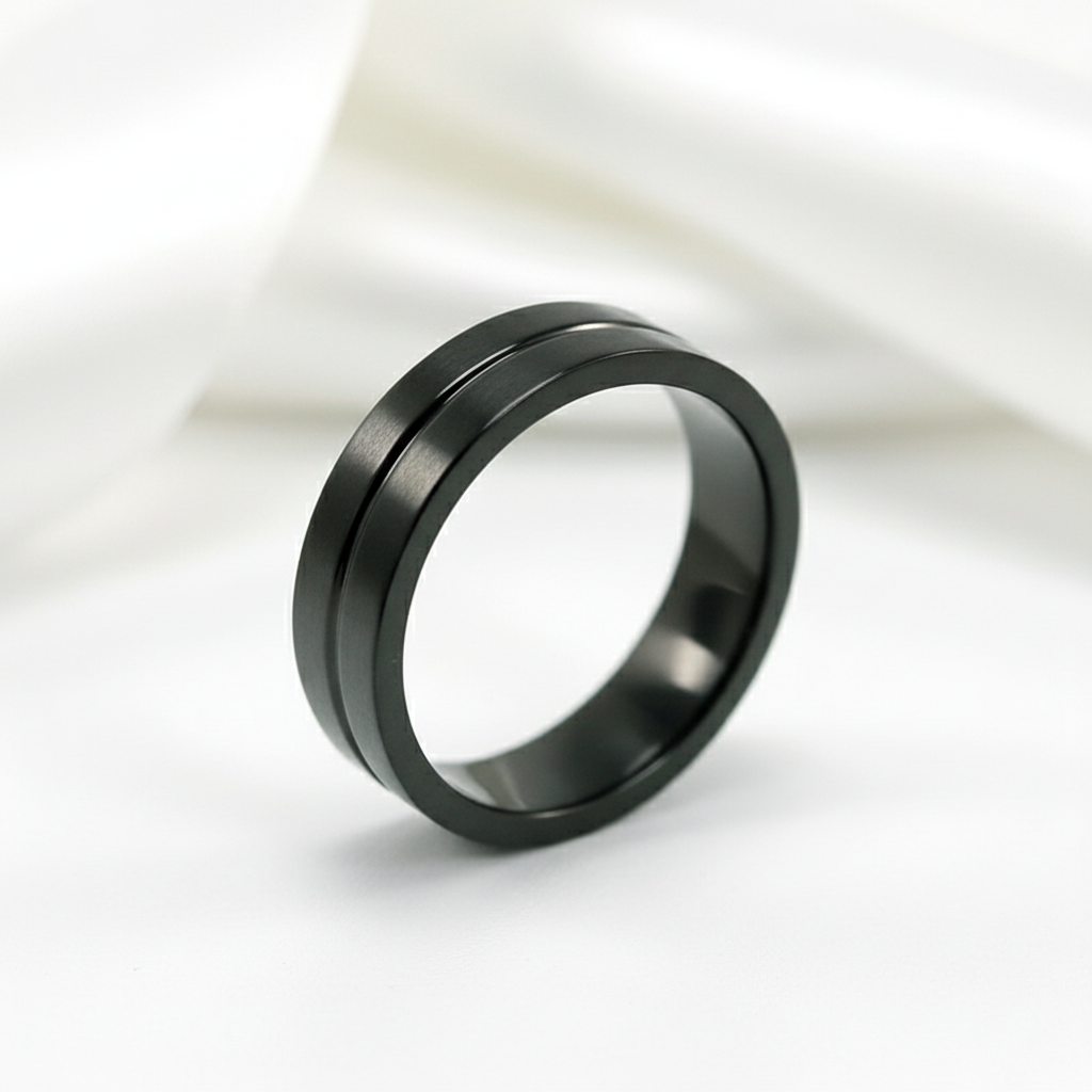 Plain Black Stainless Steel Men's Ring Band-Black Diamonds New York