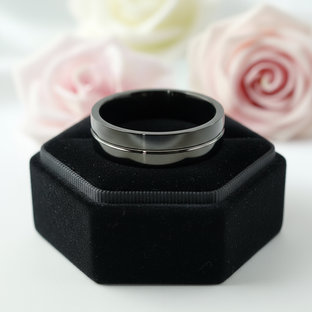 Plain Black Stainless Steel Men's Ring Band-Black Diamonds New York