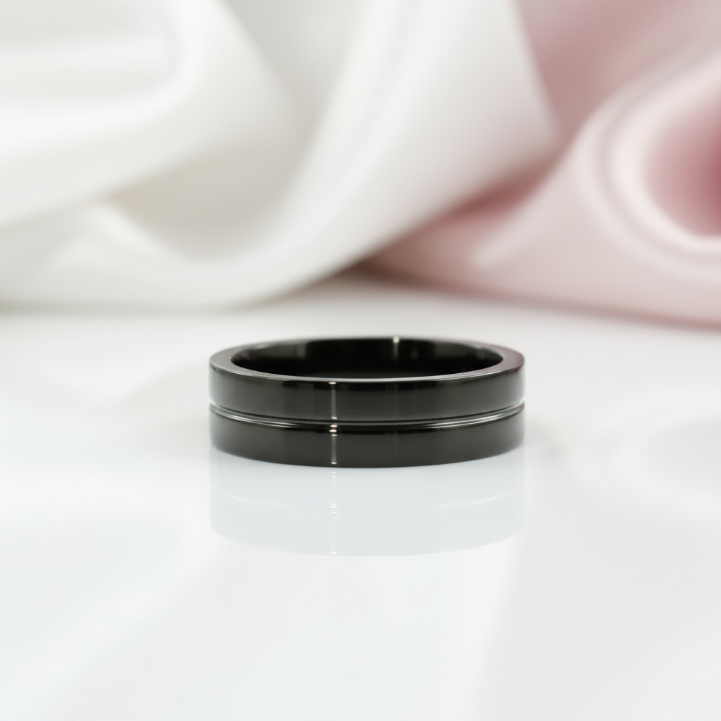 Plain Black Stainless Steel Men's Ring Band-Black Diamonds New York