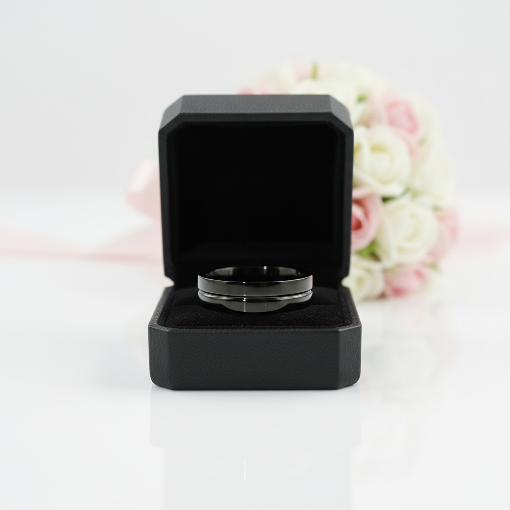 Plain Black Stainless Steel Men's Ring Band-Black Diamonds New York