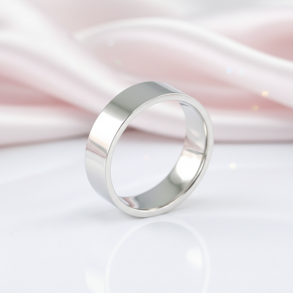 Plain Silver Color Stainless Steel Men's Ring Band-Black Diamonds New York