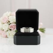 Plain Silver Color Stainless Steel Men's Ring Band-Black Diamonds New York