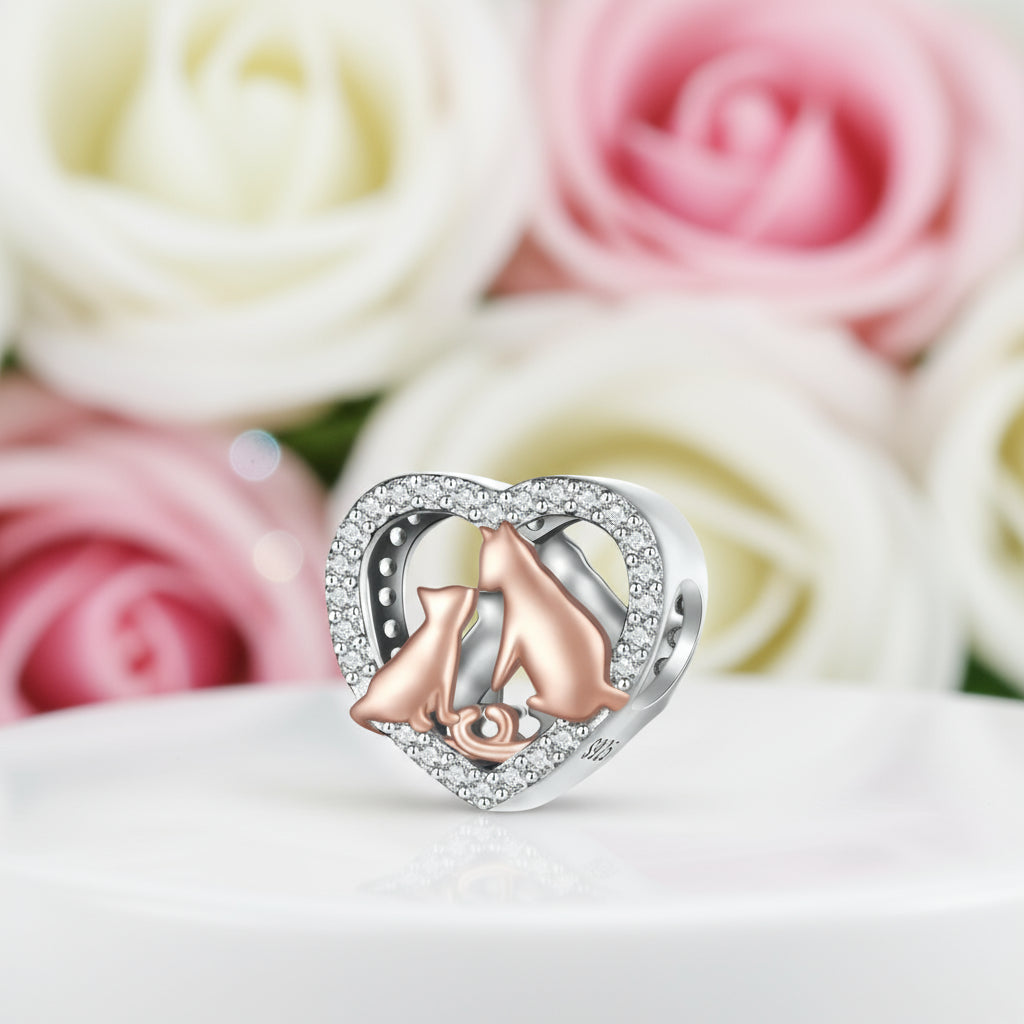 Playful Pet Kissing Cat Charm-Black Diamonds New York