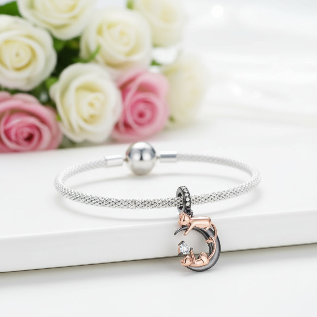 Playful Pet Kissing Cat Charm-Black Diamonds New York