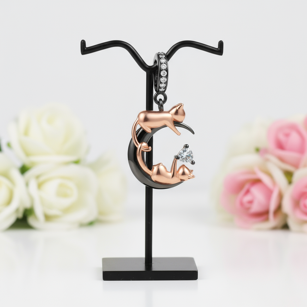Playful Pet Kissing Cat Charm-Black Diamonds New York