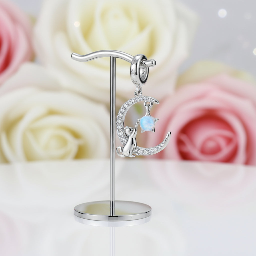 Playful Pet Kissing Cat Charm-Black Diamonds New York