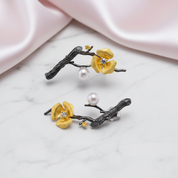 Plum Blossom Flower Drop Earrings-Black Diamonds New York