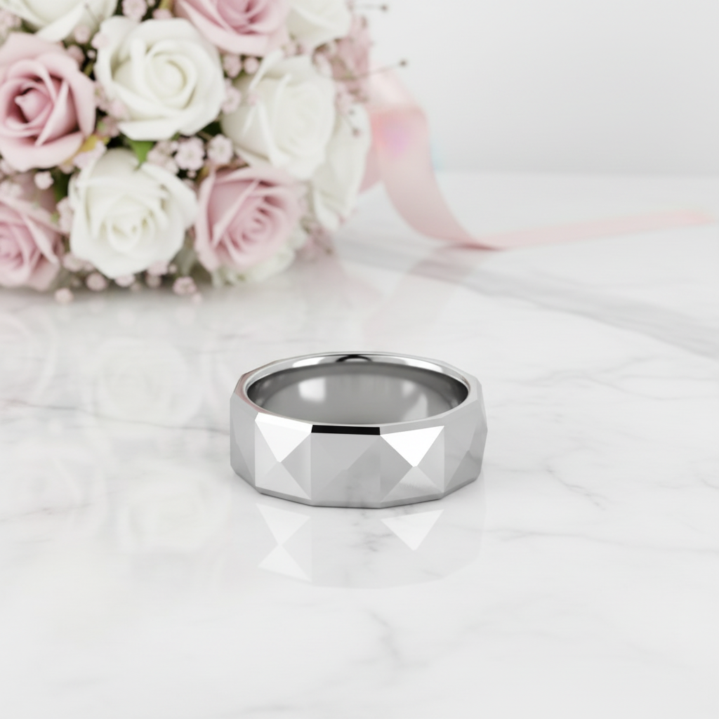 Polish Light-Reflective Tungsten Band Men's Ring-Black Diamonds New York