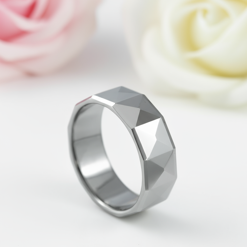 Polish Light-Reflective Tungsten Band Men's Ring-Black Diamonds New York