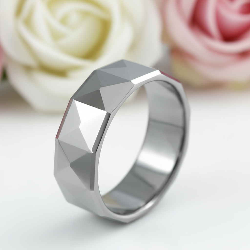 Polish Light-Reflective Tungsten Band Men's Ring-Black Diamonds New York