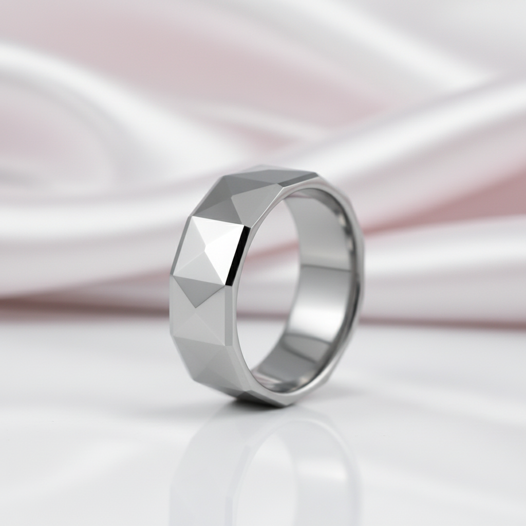 Polish Light-Reflective Tungsten Band Men's Ring-Black Diamonds New York