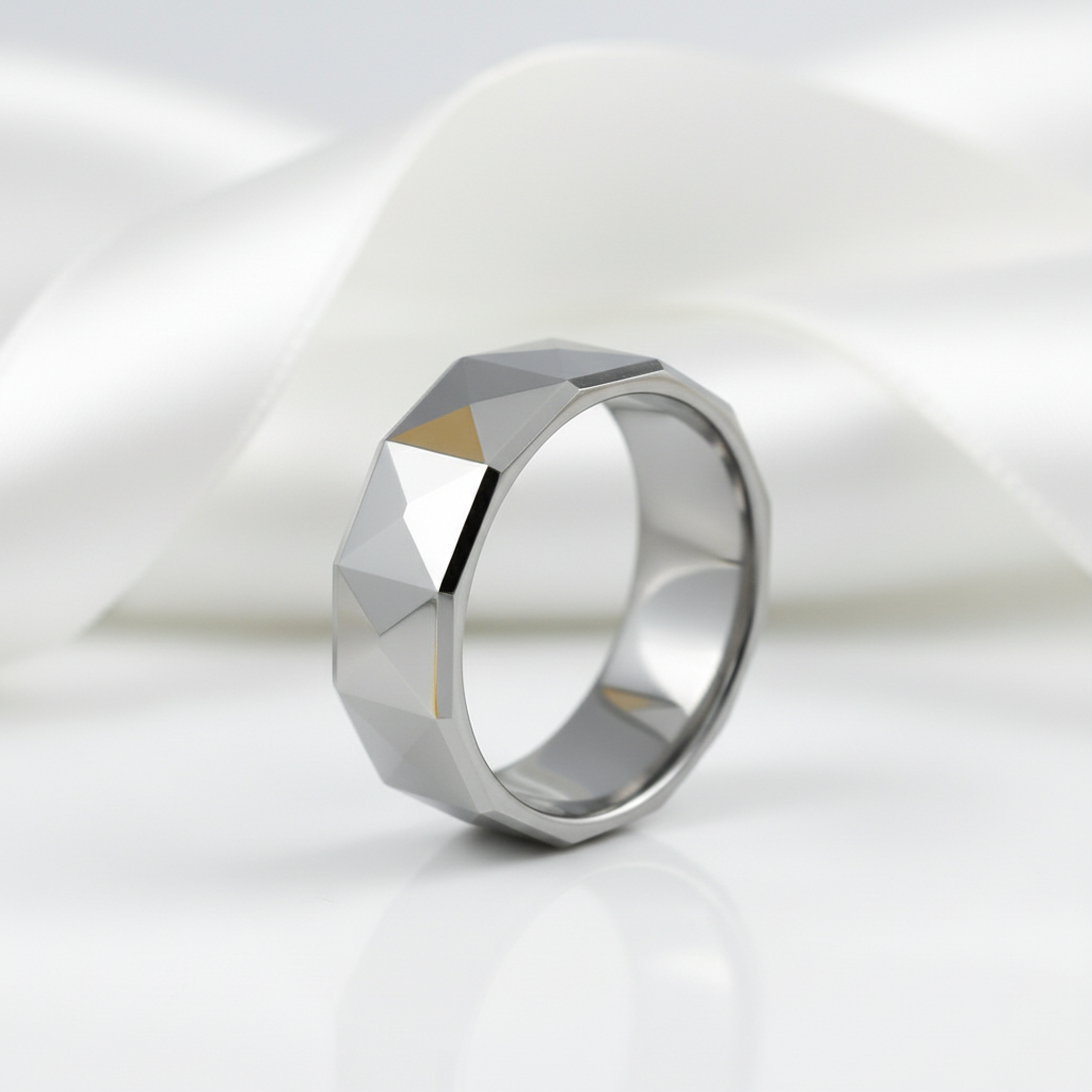 Polish Light-Reflective Tungsten Band Men's Ring-Black Diamonds New York