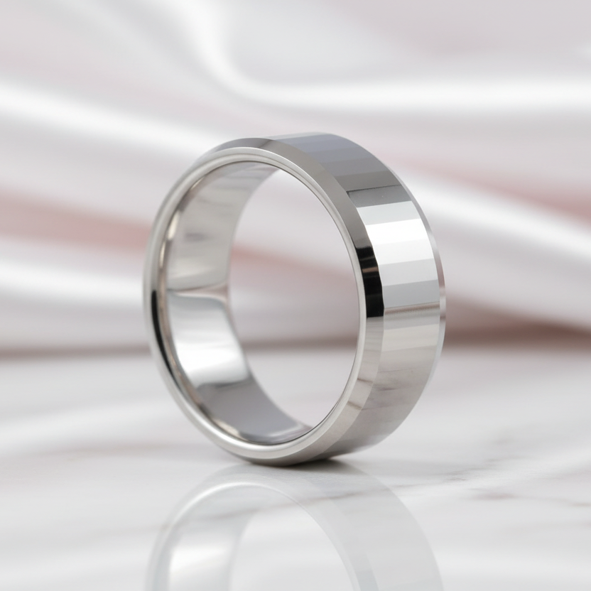 Polish Light-Reflective Tungsten Round Band Men's Ring-Black Diamonds New York