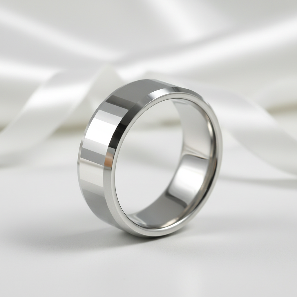 Polish Light-Reflective Tungsten Round Band Men's Ring-Black Diamonds New York