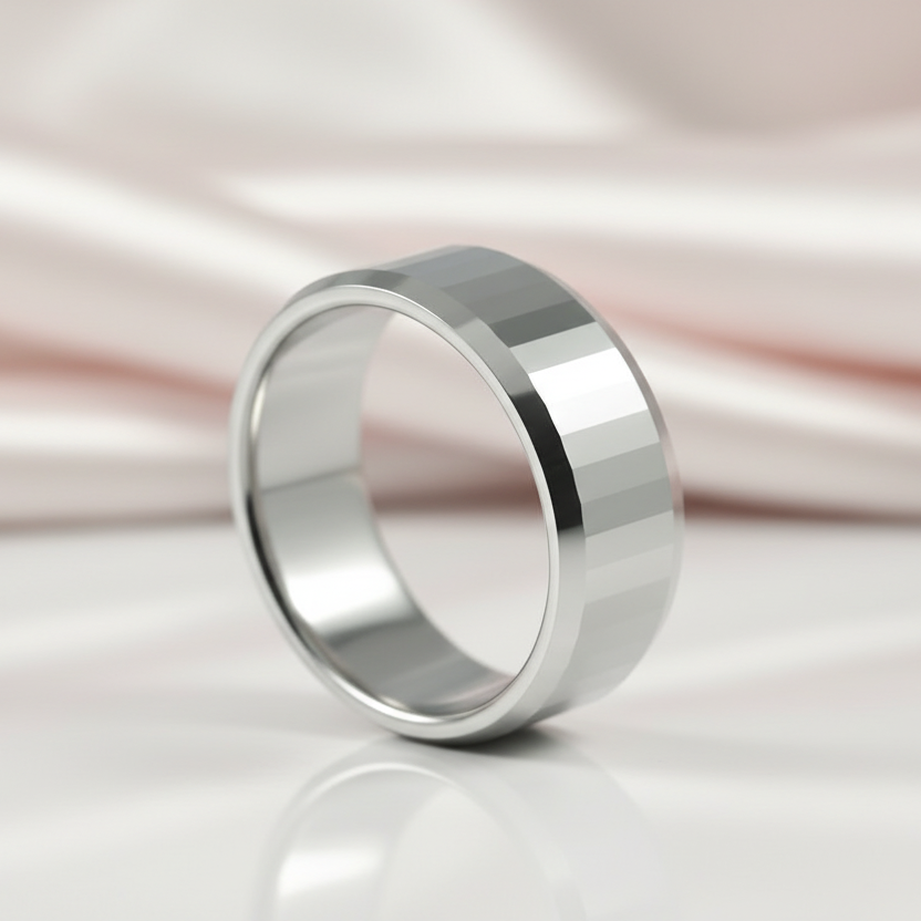 Polish Light-Reflective Tungsten Round Band Men's Ring-Black Diamonds New York