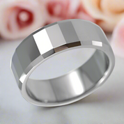 Polished Tungsten Steel Men's Band Ring-Black Diamonds New York