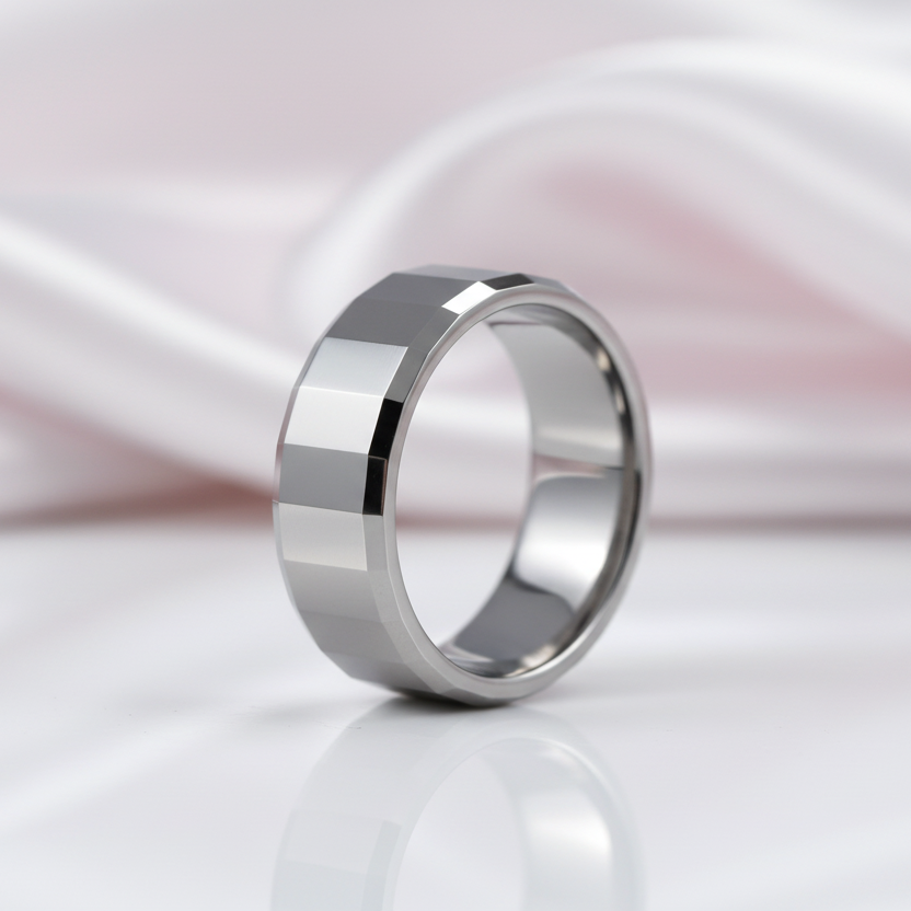 Polished Tungsten Steel Men's Band Ring-Black Diamonds New York