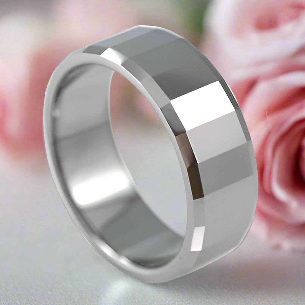 Polished Tungsten Steel Men's Band Ring-Black Diamonds New York