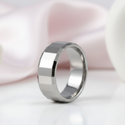 Polished Tungsten Steel Men's Band Ring-Black Diamonds New York