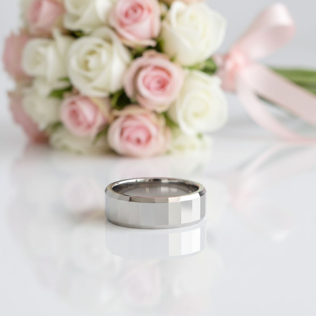 Polished Tungsten Steel Men's Band Ring-Black Diamonds New York