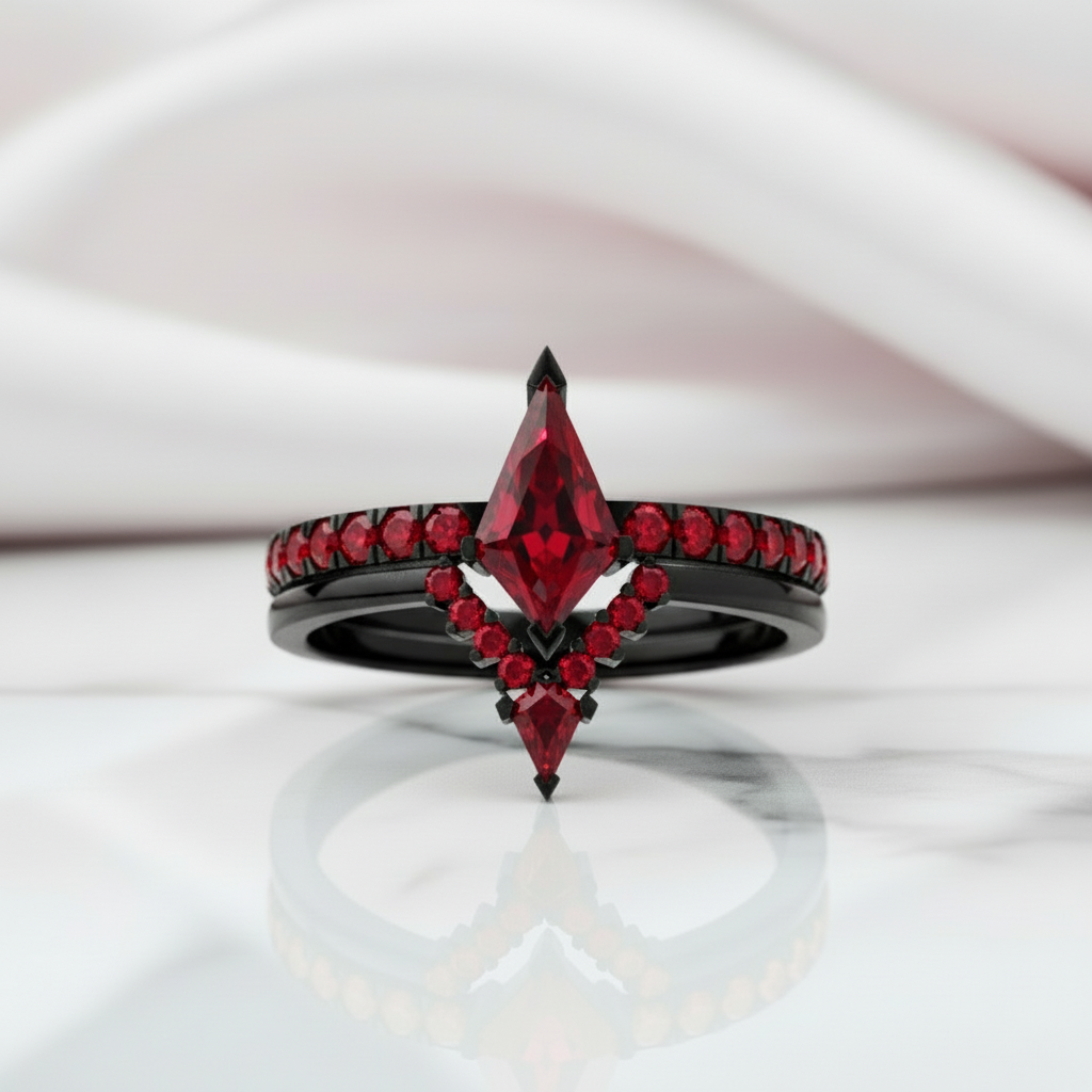 Power- Colorless Kite-Shaped Diamond 14k White Gold Unique Ring-Black Diamonds New York