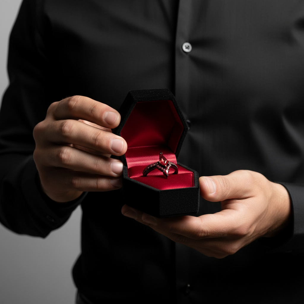 Power- Colorless Kite-Shaped Diamond 14k White Gold Unique Ring-Black Diamonds New York