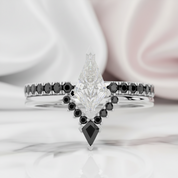 Power- Colorless Kite-Shaped Diamond Option 14k White Gold Unique Ring-Black Diamonds New York