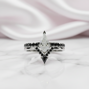 Power- Colorless Kite-Shaped Diamond 14k White Gold Unique Ring-Black Diamonds New York