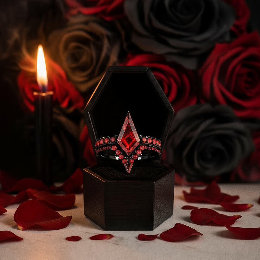 Power- Colorless Kite-Shaped Diamond 14k White Gold Unique Ring-Black Diamonds New York