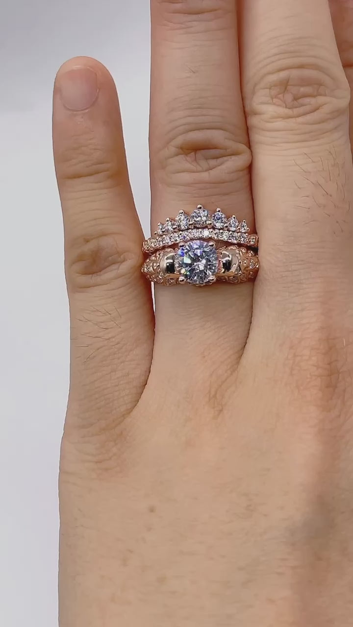 You're My Forever- 1.25 Carat Round Cut Diamond Option Skulls Promise Ring Set