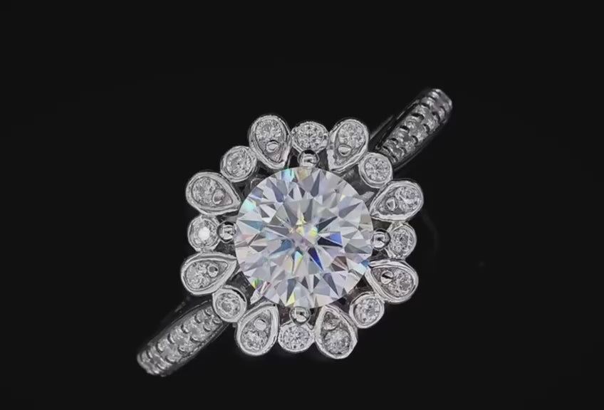 White Gold Sunflower 1.2ct Diamond Option Halo Engagement Ring
