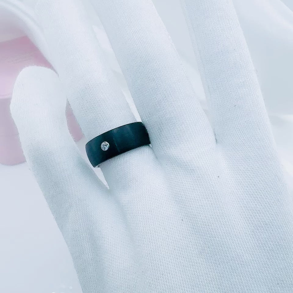 8mm Diamond Option Black Tungsten Wedding Band with Rose Gold Inner Band