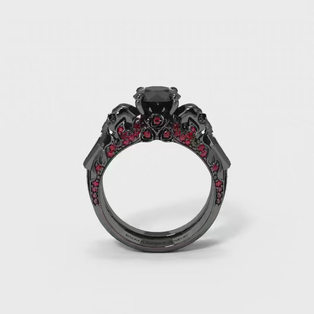 Eternal Flame- Round Cut Diamond Option Coffin Wedding Ring Set