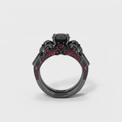 Eternal Flame- Round Cut Diamond Option Coffin Wedding Ring Set