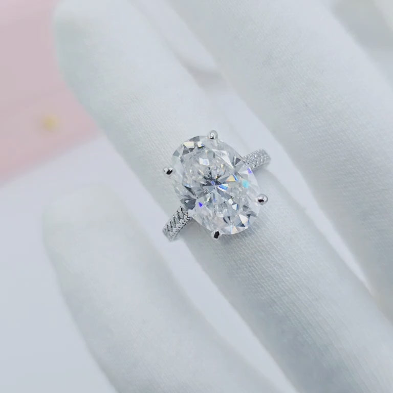 8 ct Oval cut Diamond Hidden Halo Engagement Ring