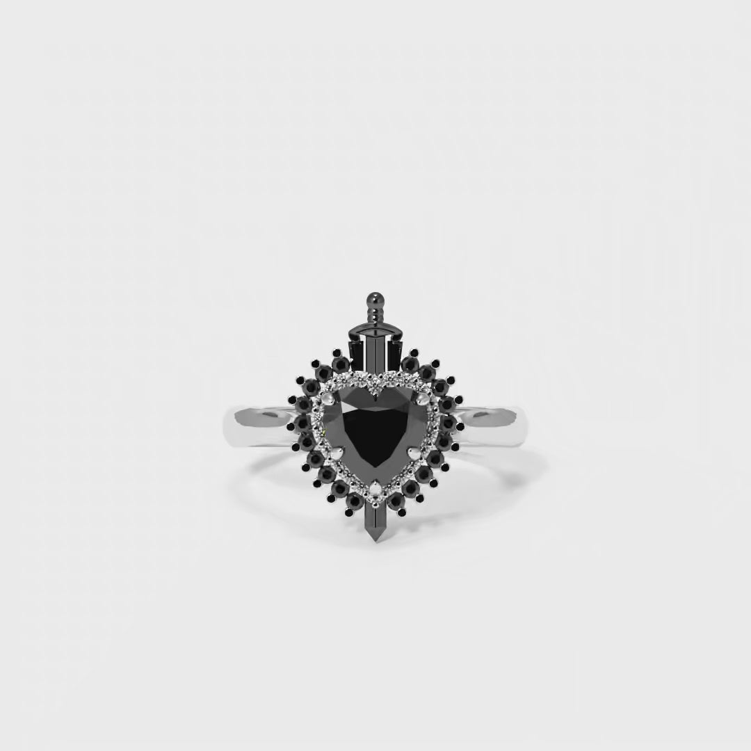 Against All Odds- Heart Shape Diamond Gothic Engagement Ring