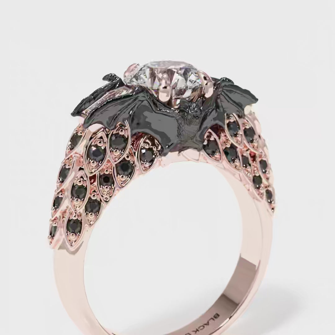 Bat's Kiss Promise Ring- 1.5 ct Round and Coffin Cut Diamond Gothic Ring