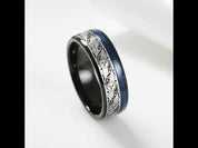 8mm Black Tungsten with Spiral Pattern & Blue Guitar String Inlay