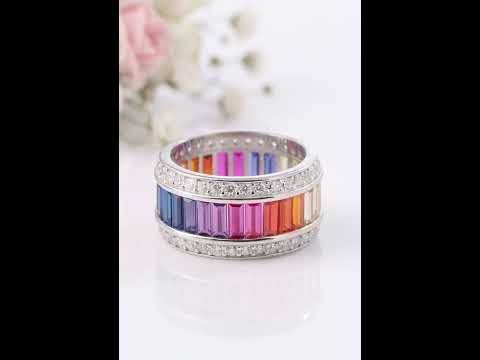11mm Rainbow Crystal Pave Setting Promise Ring